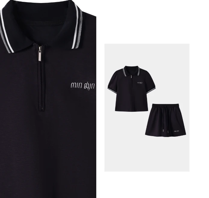 夏季简约翻领时尚气质显瘦休闲两件套装H72388