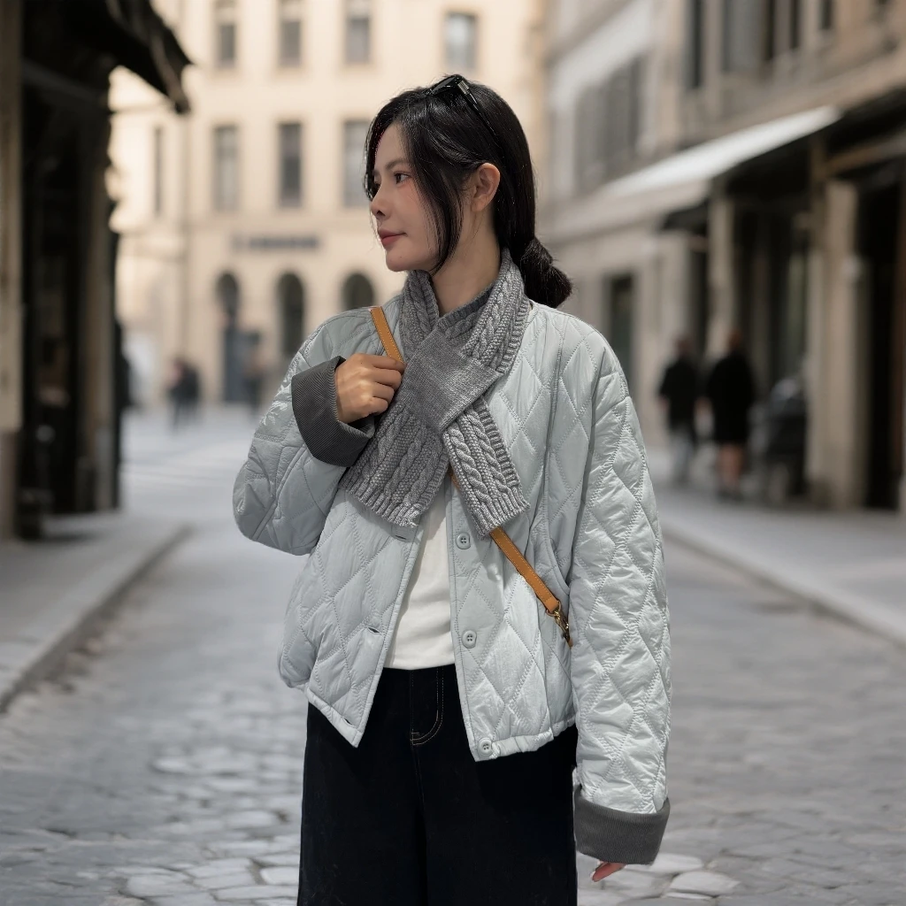 宿慕SUMU韩版时尚夹棉棉衣2025新款秋冬宽松保暖棉服外套女25288