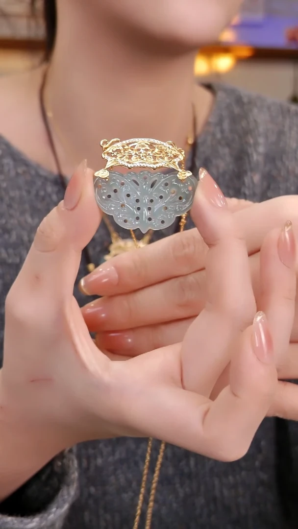 颈饰银S925镶嵌翡翠国风