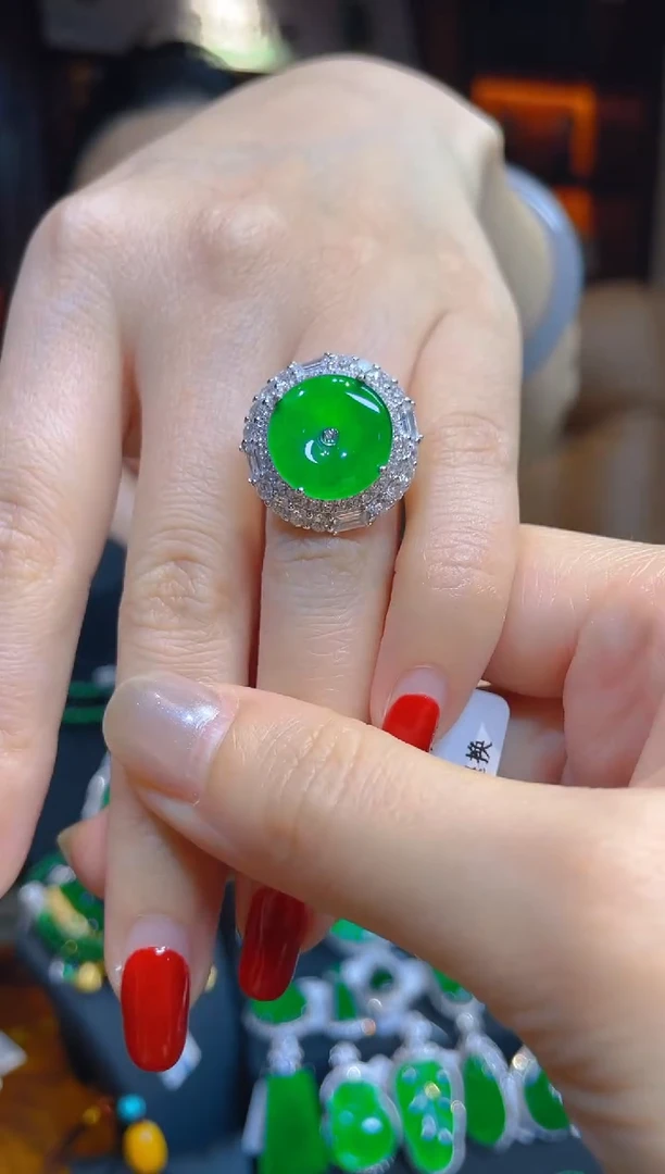 翡翠戒指银S925镶嵌/128799天然A货翡翠