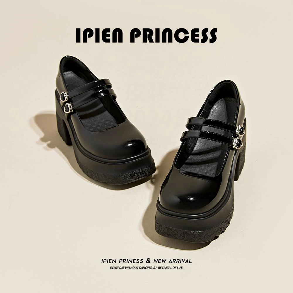 法式厚底jk小皮鞋配裙子玛丽珍鞋女2025春秋新款矮子乐粗高跟单鞋