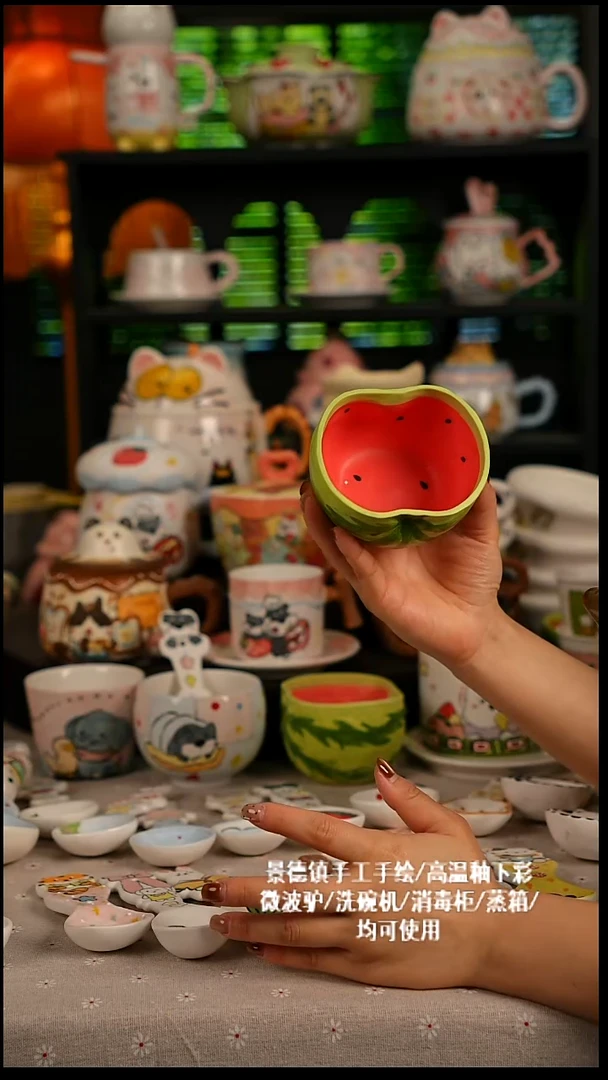 陶瓷无盖款景德镇高温釉下彩纯手绘创意瓷 默认微瑕 不退不换