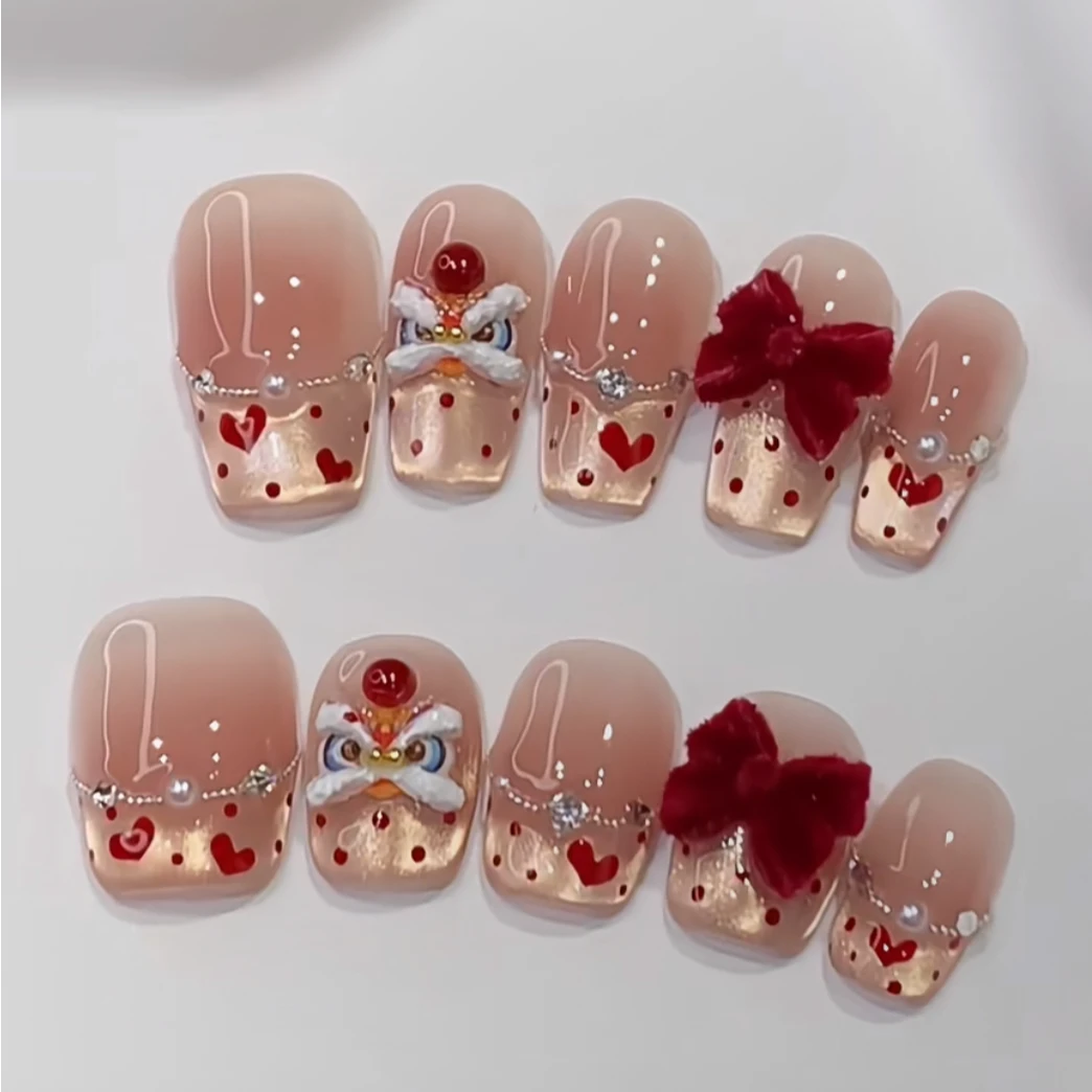 【心悦醒狮】冬季醒狮纯手工穿戴甲光疗甲冰透渐变四季流行 10片装