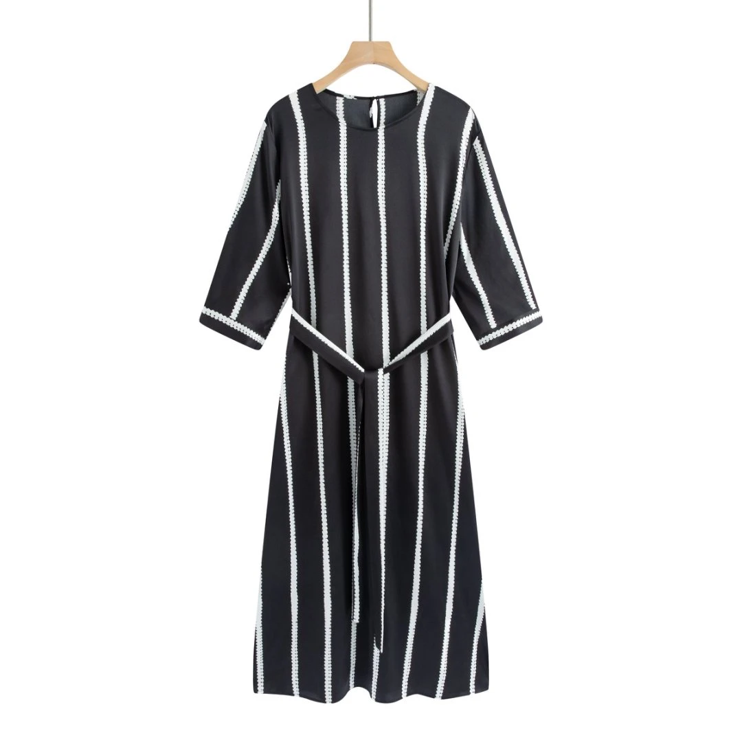 【宸慕】时尚休闲条纹桑蚕丝连衣裙25065