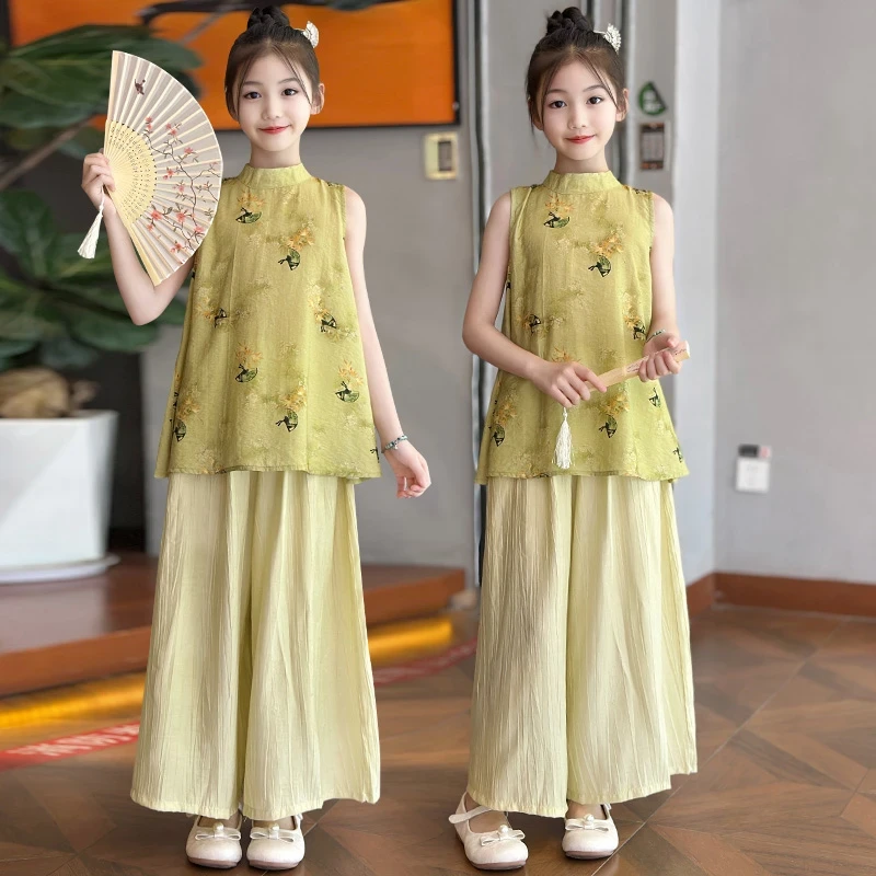 女童夏装国风套装2025新品儿童装洋气旗袍女大童夏季新中式两件套