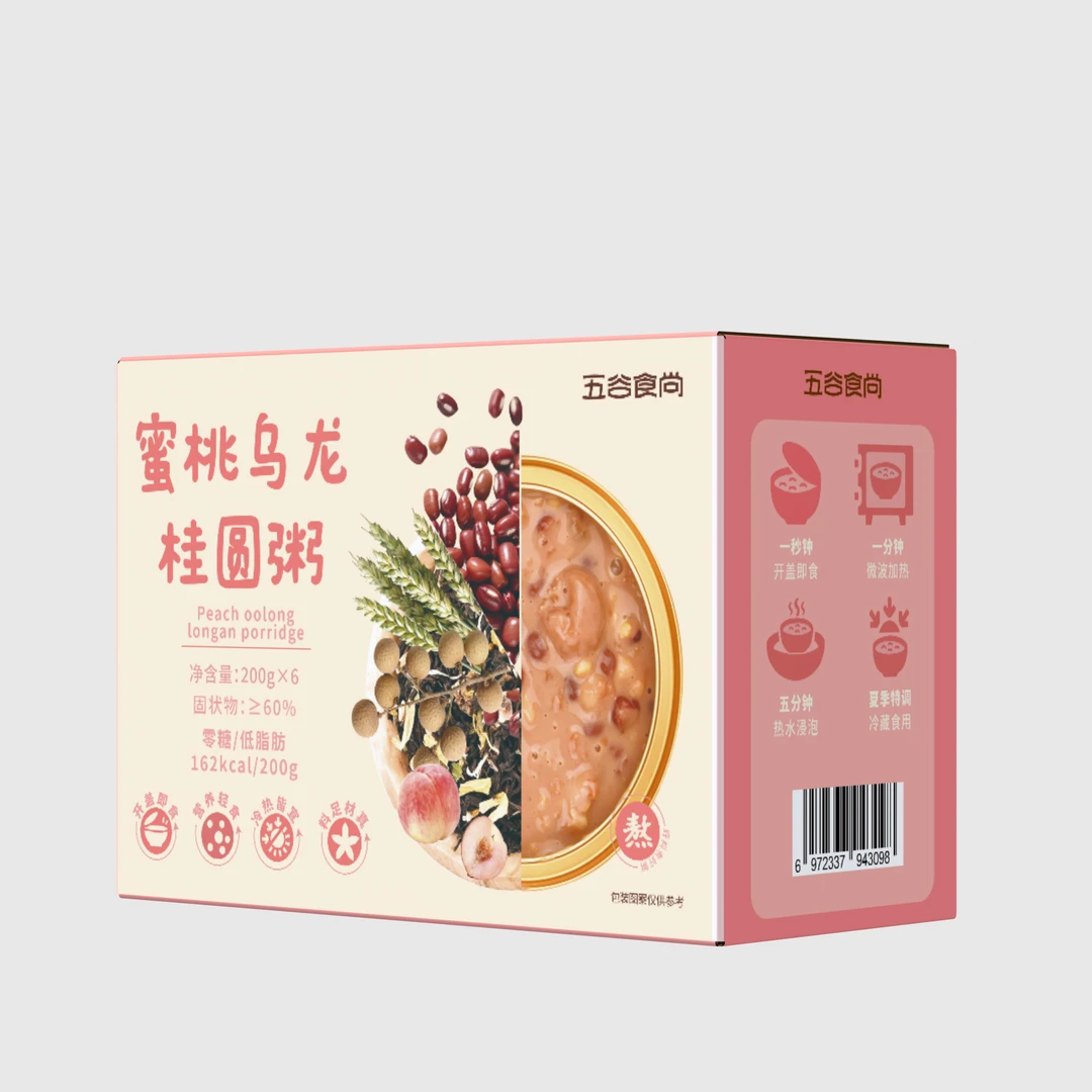 无糖蜜桃乌龙桂圆粥礼盒低脂肪碗粥即食早餐饱腹代餐五谷食尚