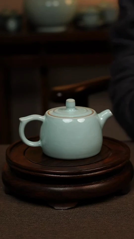 瓷片天青色全手工井栏壶260ml微瑕不带礼盒