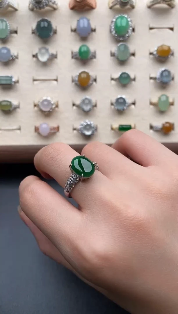 银S925镶嵌戒指翡翠一物一证一礼盒