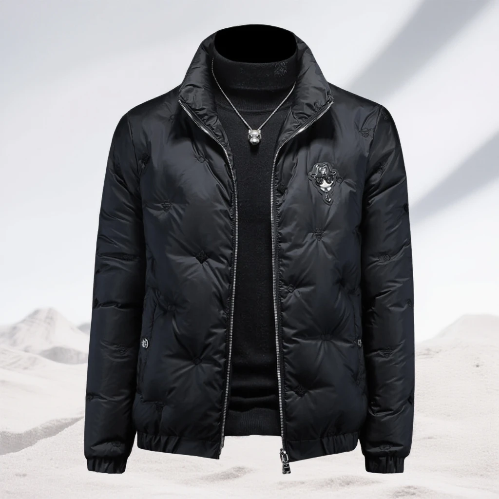 宾斯洛特刺绣羽绒服男加肥加大码外套加厚潮流冬季新款轻薄短款潮