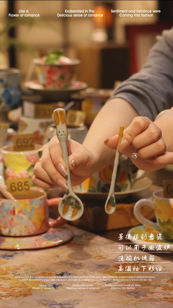 陶瓷勺子随机景德镇高温手绘釉下彩设计师款式