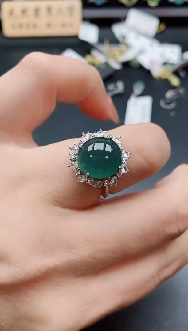 银S925镶嵌戒指翡翠1