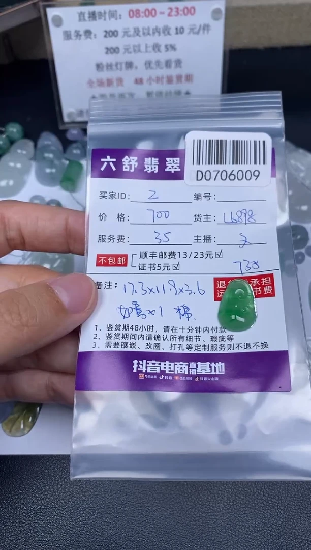 翡翠未镶嵌吊坠(不含链)Z***YD0706009