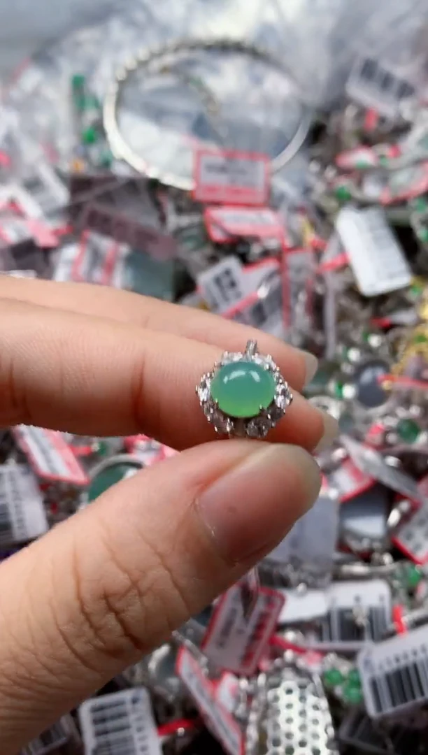 银S925镶嵌戒指翡翠天然A货缅甸翡翠