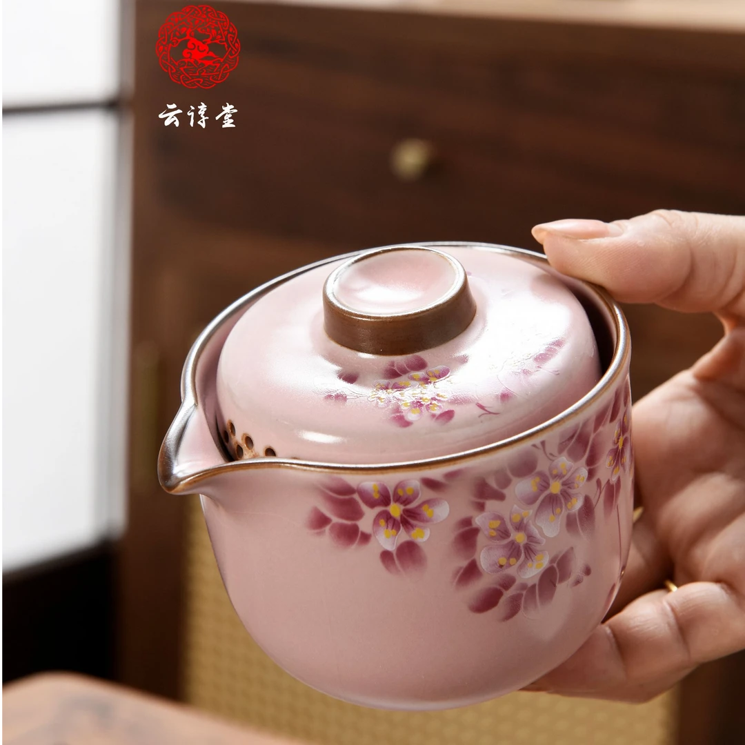 新式粉色山茶花防烫手抓壶陶瓷家用手抓壶