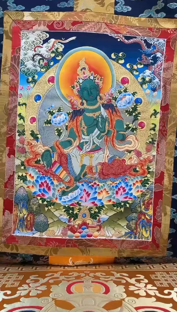 【闪购商品】卷轴画矿物质喷绘  绿度母1.3m蓝色龙布