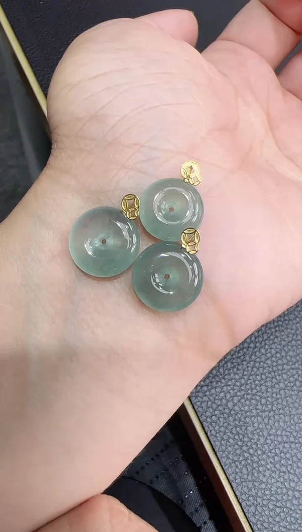 吊坠(不含链)18K金镶嵌翡翠平安扣-123多样性发货其一