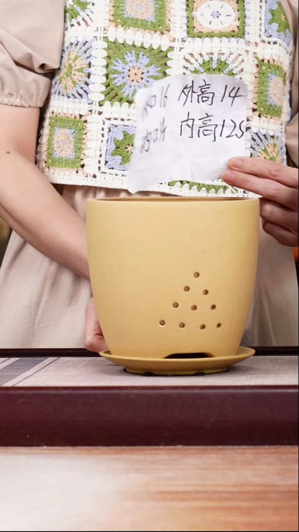 紫砂花盆段泥素面君子兰2号一只带托