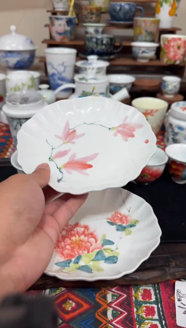 摆件景德镇手绘陶瓷牡丹 玉兰