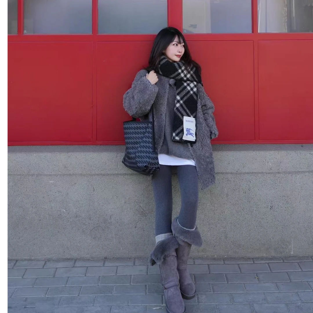 韩系慵懒风灰色毛毛外套女一体中长款宽松大衣2026新款冬季外套