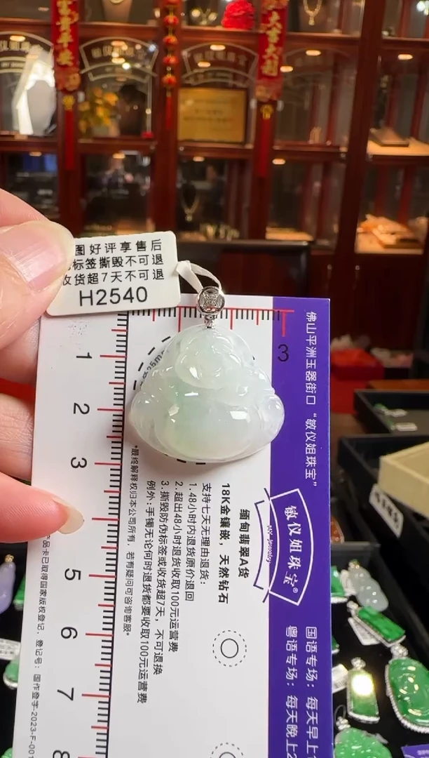 颈饰18K金镶嵌翡翠H2540飘绿佛公