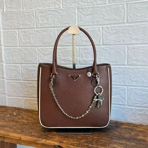 95新 Prada/普拉达 棕色小号琴谱托特包