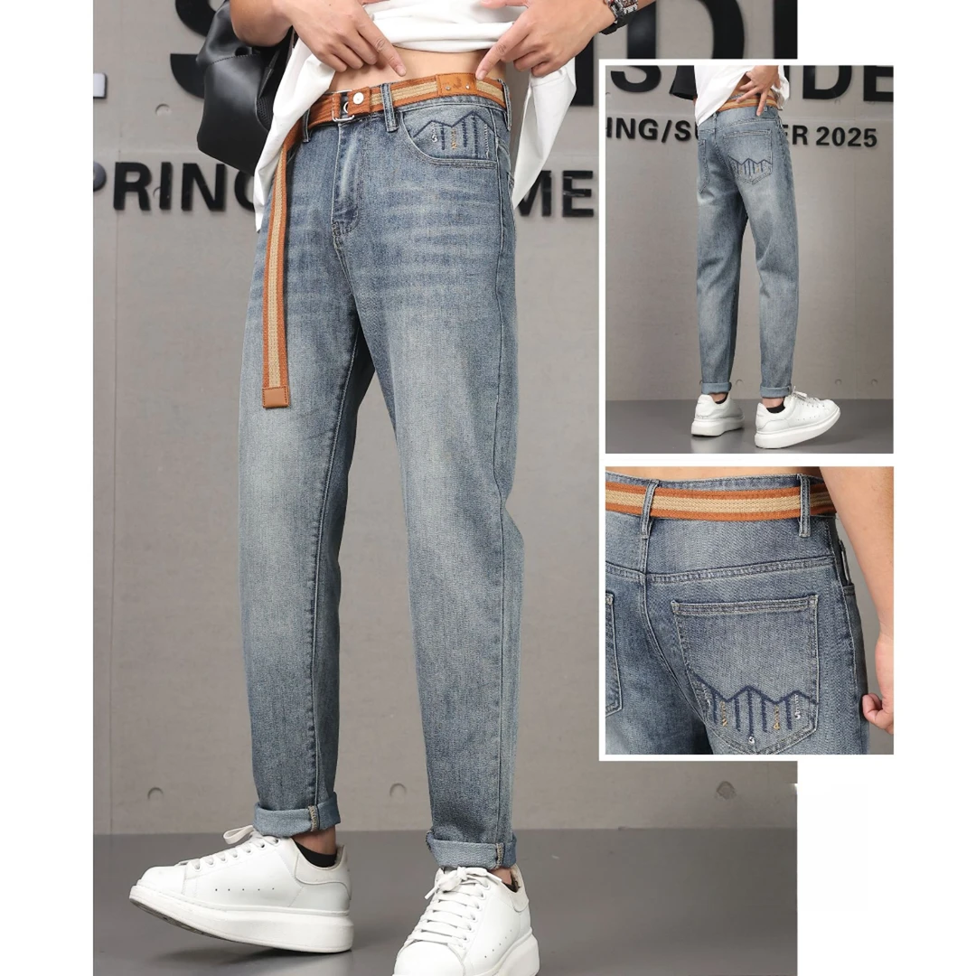 【复古小直筒牛仔裤】夏新款浅色时尚休闲水洗百搭长裤-016