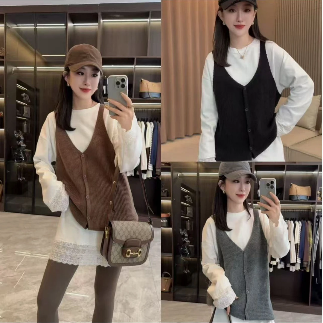 【芊莱】针织马甲宽松型休闲风慵懒风背心吊带真两件套打底秋冬女