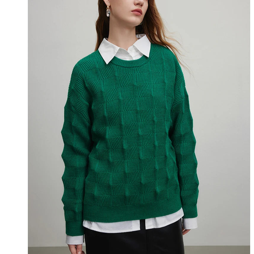 【籽言专属】百搭圆领针织衫女秋季慵懒风宽松绵羊毛衫Y733302093