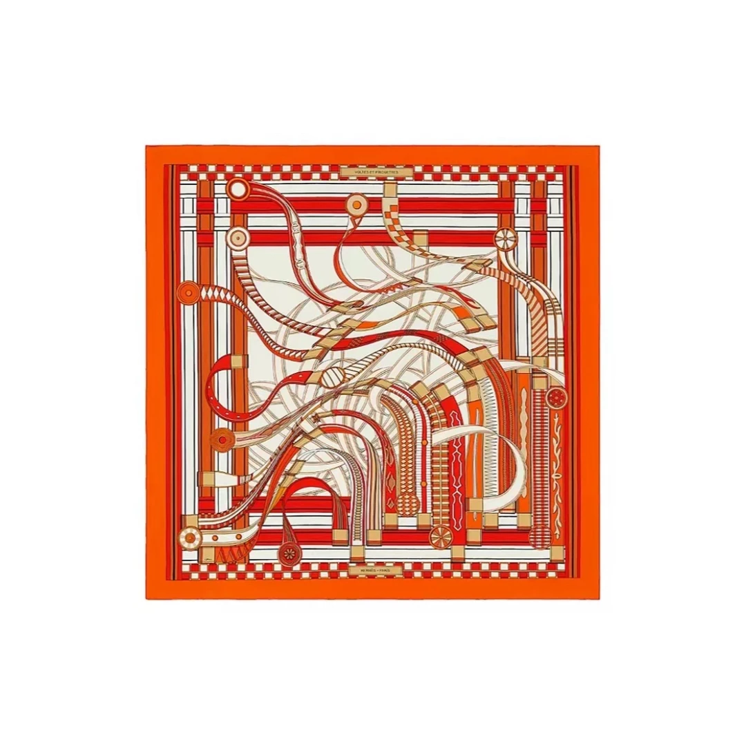 未使用 Hermes/爱马仕 【念念】“几何花园” 140披肩 橙色