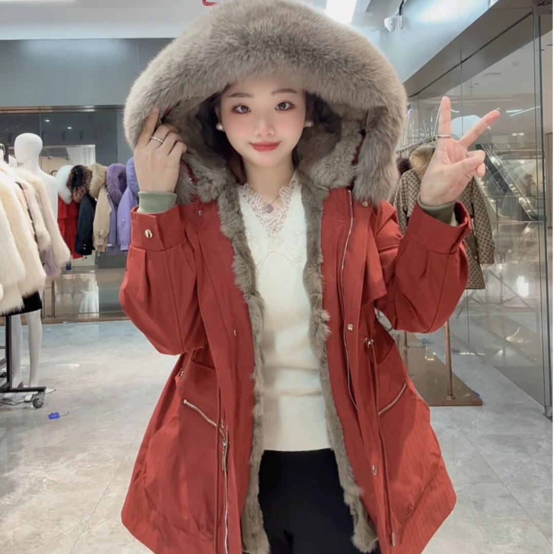 【秋叶梧叶】--【獭兔+毛袖】一衣三穿皮草派克服2515