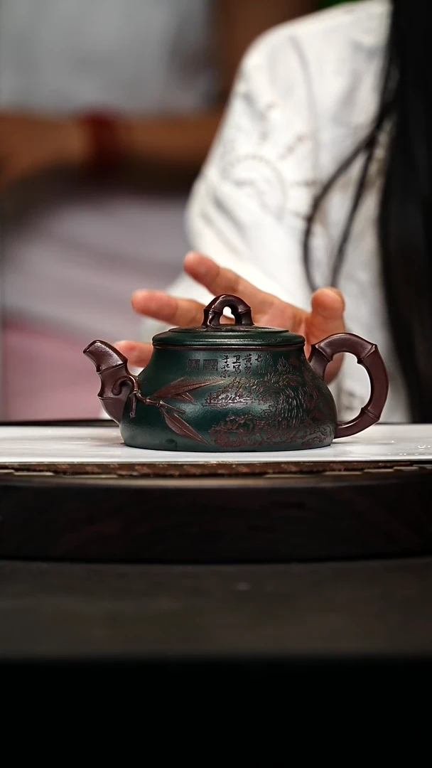 宜兴原矿高端紫砂 紫泥拼绿泥280cc