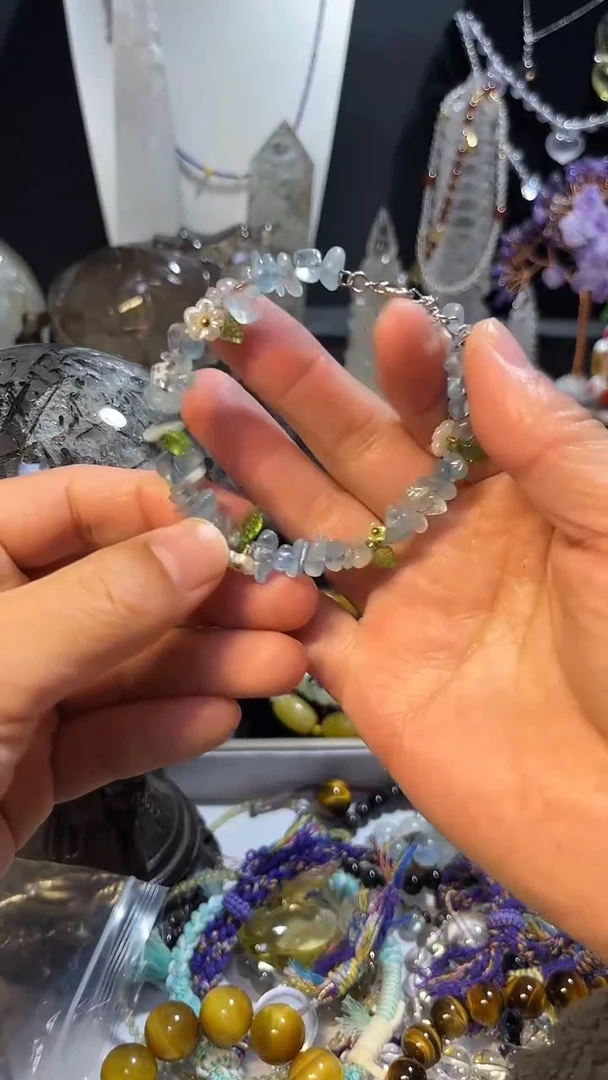 未镶嵌手链水晶天然海蓝宝原创手链