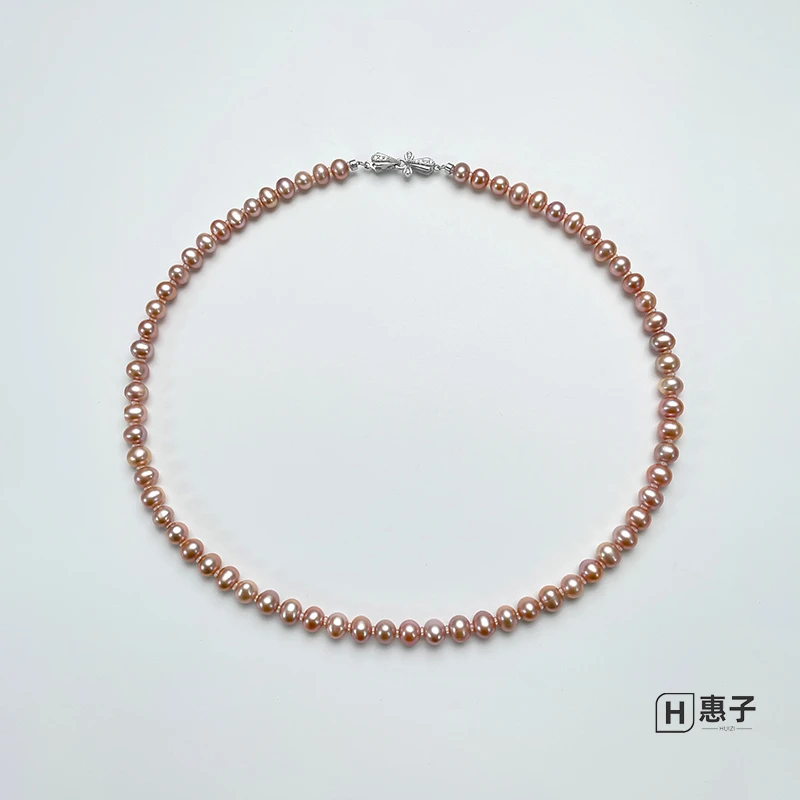 【二姐专属招牌法兰西】紫色淡水珍珠优雅珠串项链套装925银 5-7mm