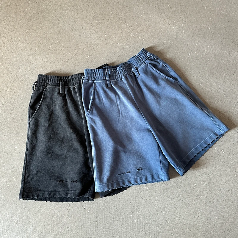 Luminelle 水洗做旧破坏五分裤美式街头夏季松紧腰短裤