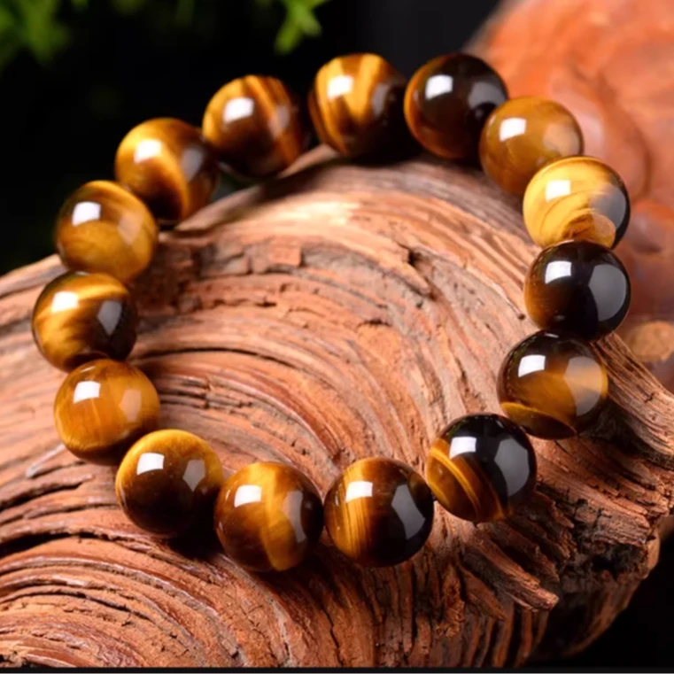 天然黄虎眼石手链男女款时尚民族风闪电纹黄虎睛石手串单圈饰品
