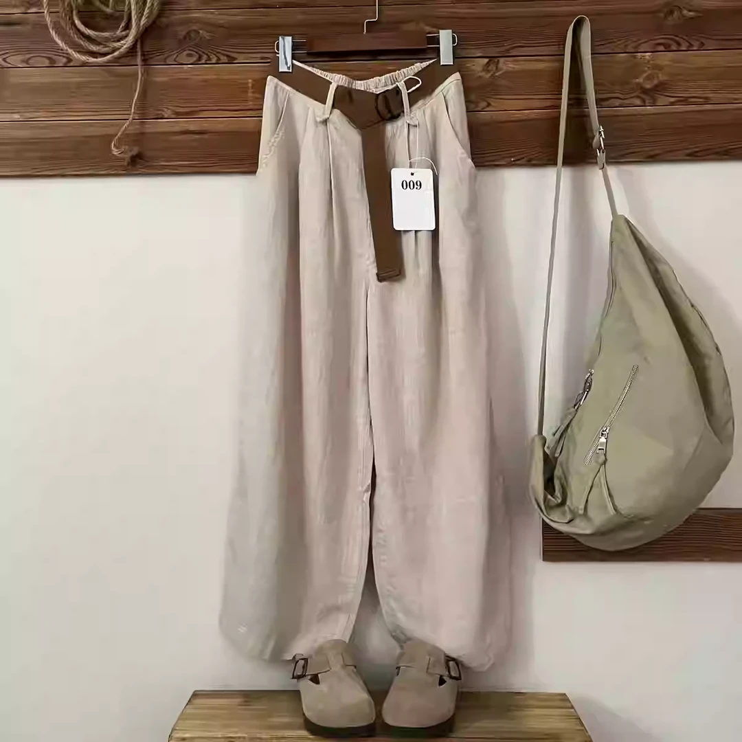 春夏季新款天丝苎麻阔腿老爹裤女棉麻宽松减龄高端亚麻直筒长裤子