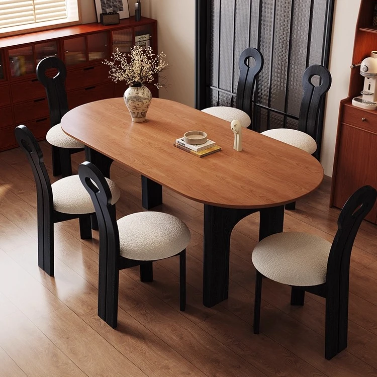 轻奢意式极简小户型长方形家用复古风岩板餐桌椅组合实木吃饭桌子