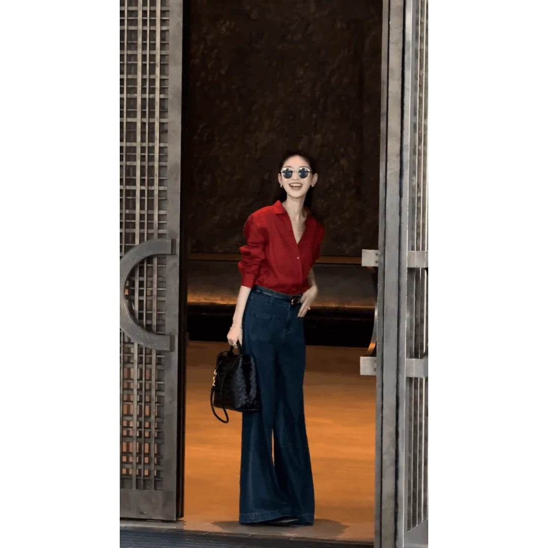 2025夏季新款韩系高级感气质衬衫上衣女百搭显瘦牛仔裤两件套装女