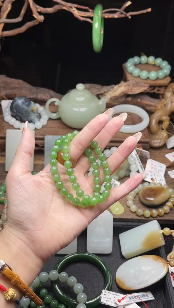 未镶嵌手串和田玉卡8俄料爆米花 圆珠多样性发一