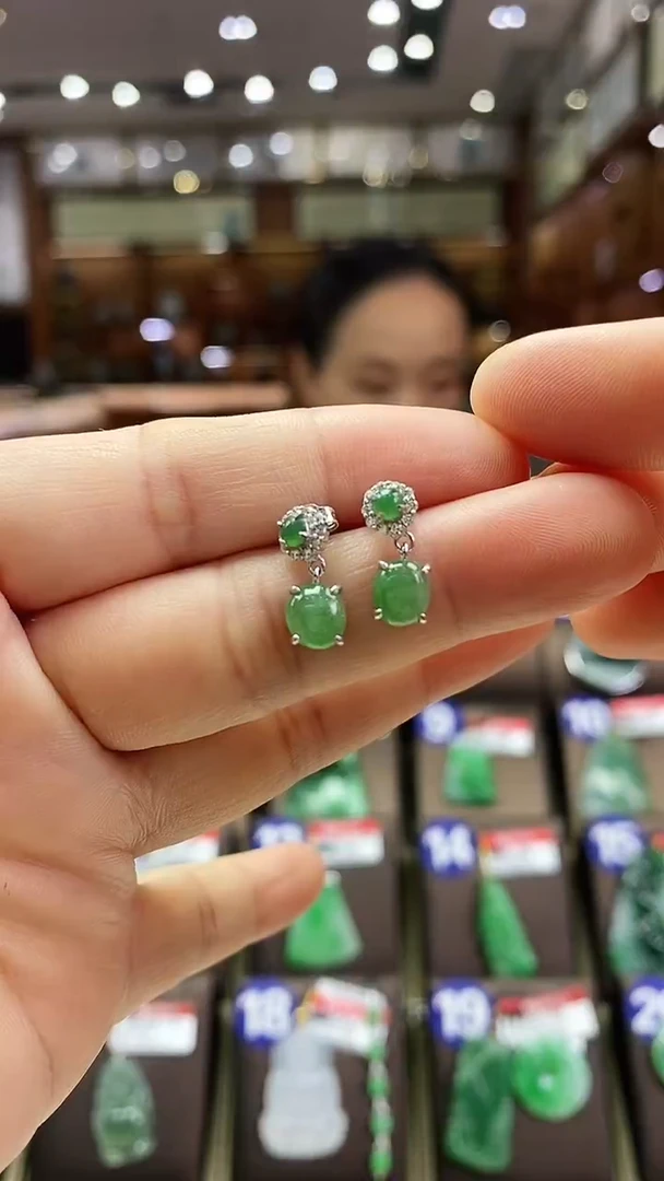 银S925镶嵌翡翠耳饰耳饰