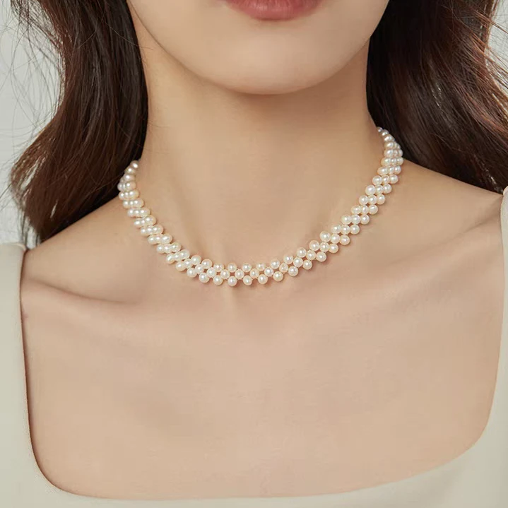 【超美设计】3-4mm天然淡水珍珠项链女法式复古编织高级感时尚颈链