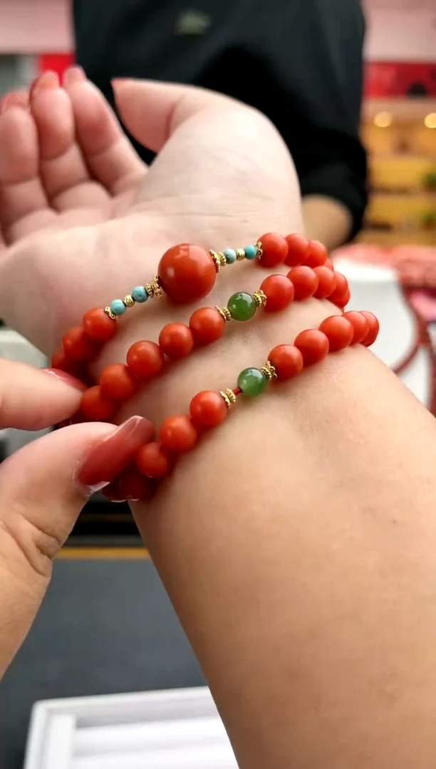 【闪购商品】南红玛瑙卡7南红保山哑光三圈手串银S925镶嵌一件18