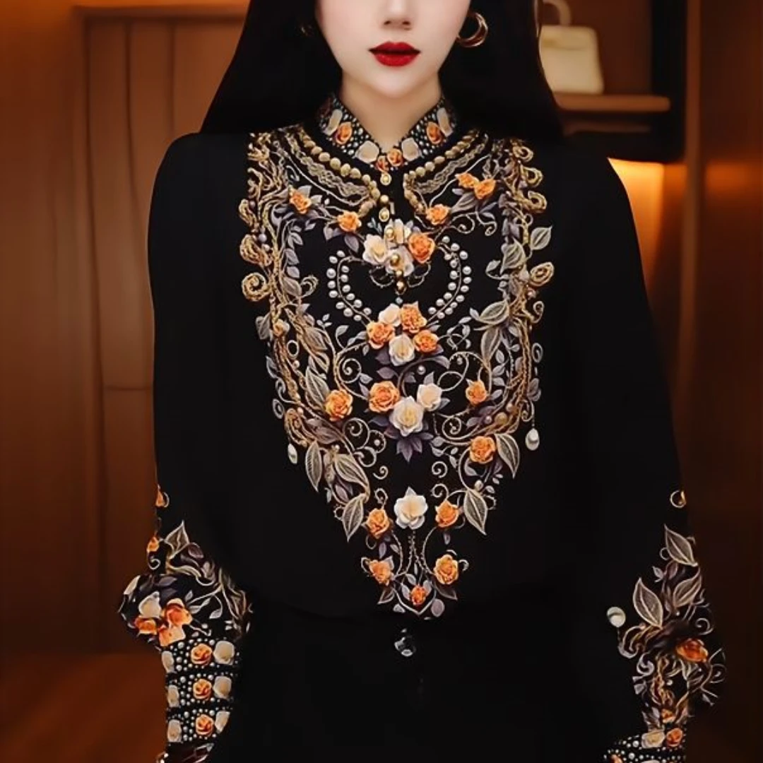 【贵妇装】原创【锦绣华纹】小衫高级感气质印花时尚时髦百搭圆领上衣