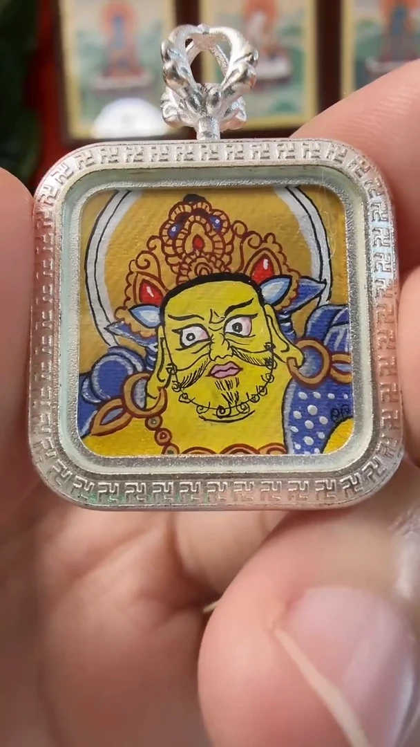 吊坠黄C-热贡纯手绘唐卡吊坠