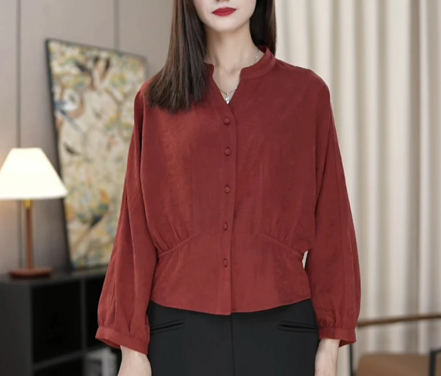 小衫2025年春夏新款长袖上衣纹理锻面T恤开衫显瘦遮肉时尚女装