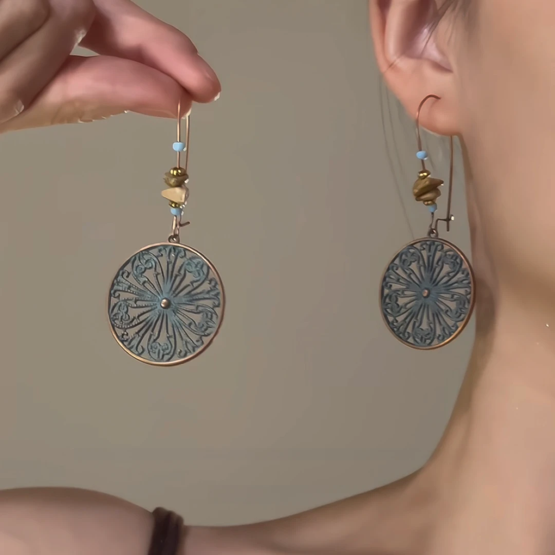 合金耳饰 新中式国风耳环女古风民族ins风青铜绿搭旗袍汉服耳饰女