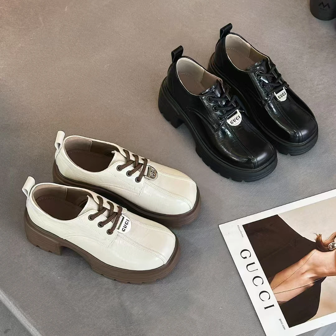 厚底增高2306小个子系带皮鞋女2025春季新款女鞋松糕底轻便乐福鞋