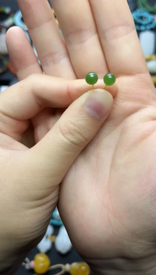 银S925镶嵌和田玉耳饰卡6单珠耳钉06