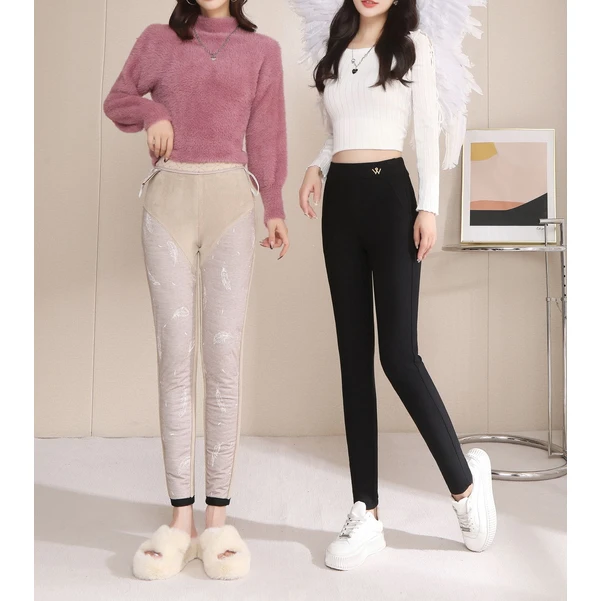 鹅绒羽绒裤2318女士鹅绒裤显瘦外穿加绒弹力高腰修身暖裤冬季通勤