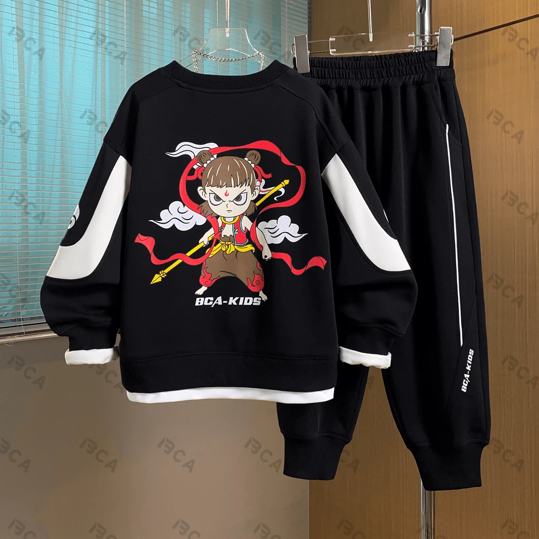 西藏新疆包邮1212人收藏童装男童套装2025春季新款卡通哪吒长袖卫